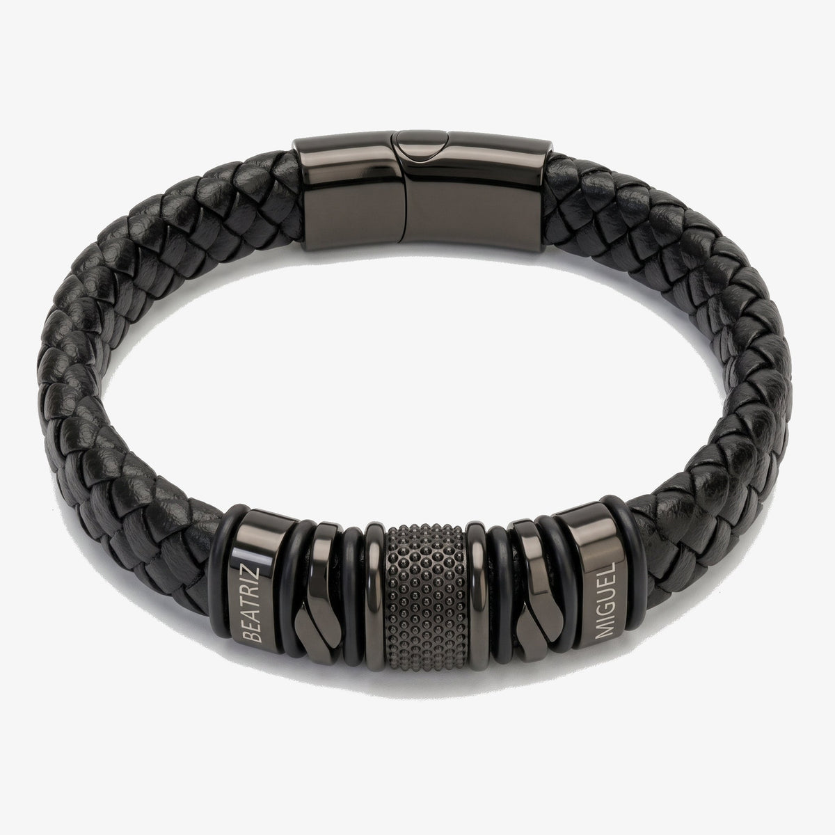 Pulseira Couro e Argolas Gravadas