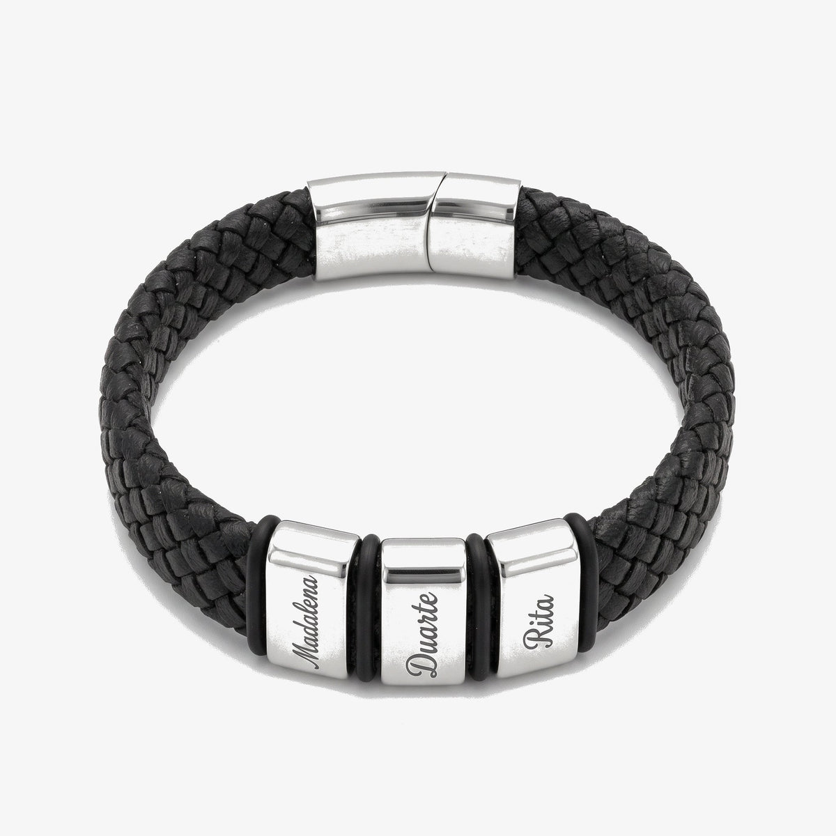 Pulseira Couro e Placas Gravadas