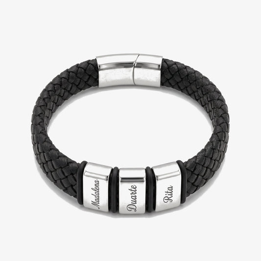 Pulseira Couro e Placas Gravadas